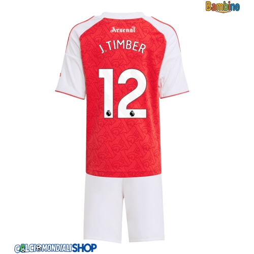 Maglie da calcio Arsenal Jurrien Timber #12 Prima Maglia Bambino 2025-26 Manica Corta + Pantaloni corti)